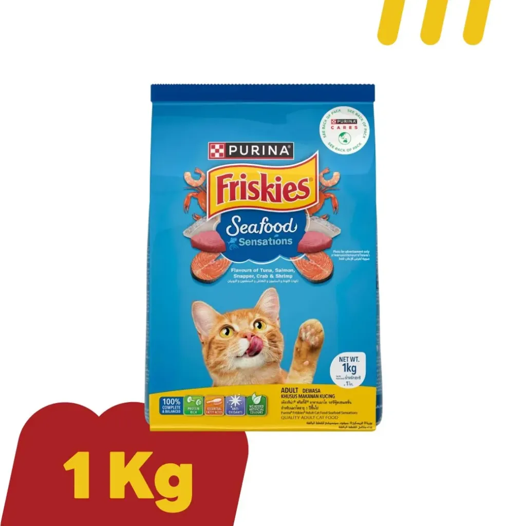 [11-FRIS-0006] Purina Friskies 1Kg.(ฟ้า) อาหารแมวโต สูตรซีฟู๊ด