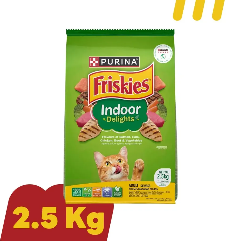 Purina Friskies 2.5Kg. (เขียว)   Indoor delights อาหารแมวโต สูตรไก่และผัก