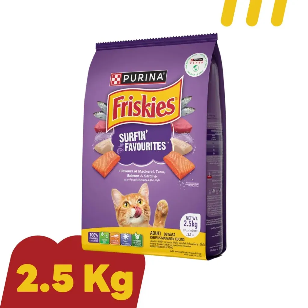 Purina Friskies 2.5Kg.(ม่วง) Surfin อาหารแมวโต  สูตรปลาแซลมอนและปลาซาร์ดีน