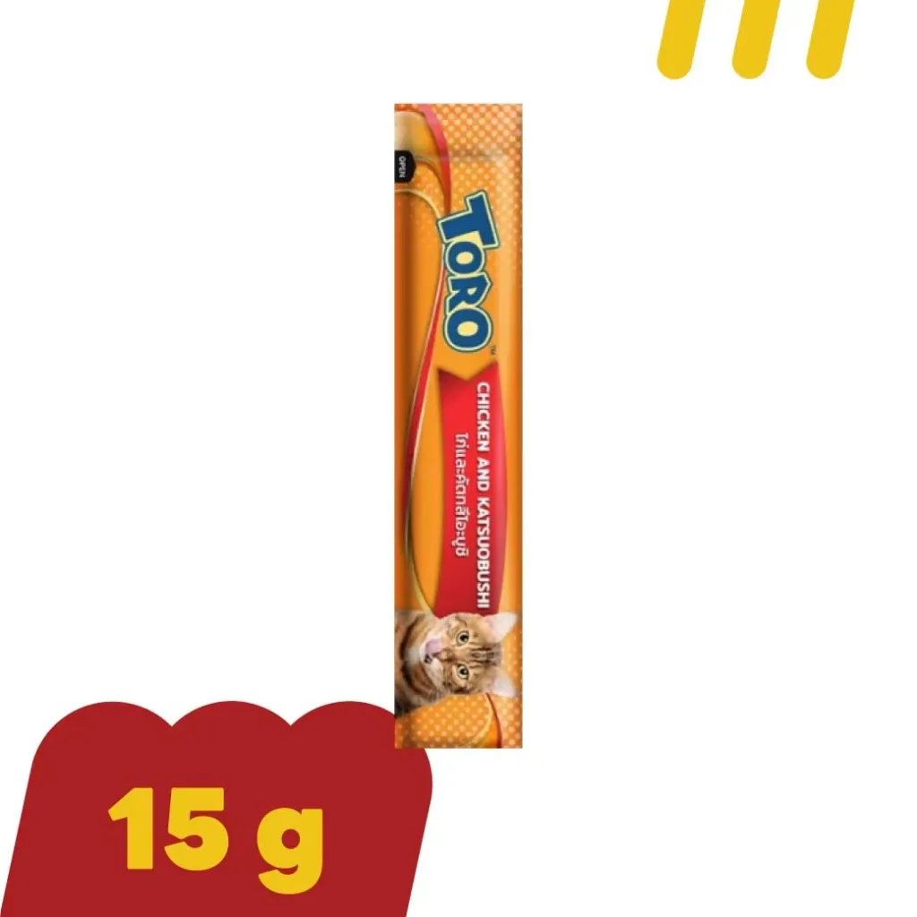 (ขนมแมวเลีย) โทโร่ 15gx5Pcs(ส้ม) (Creamy)ไก่และคัตทสึโอะบูชิ (แบบซอง)