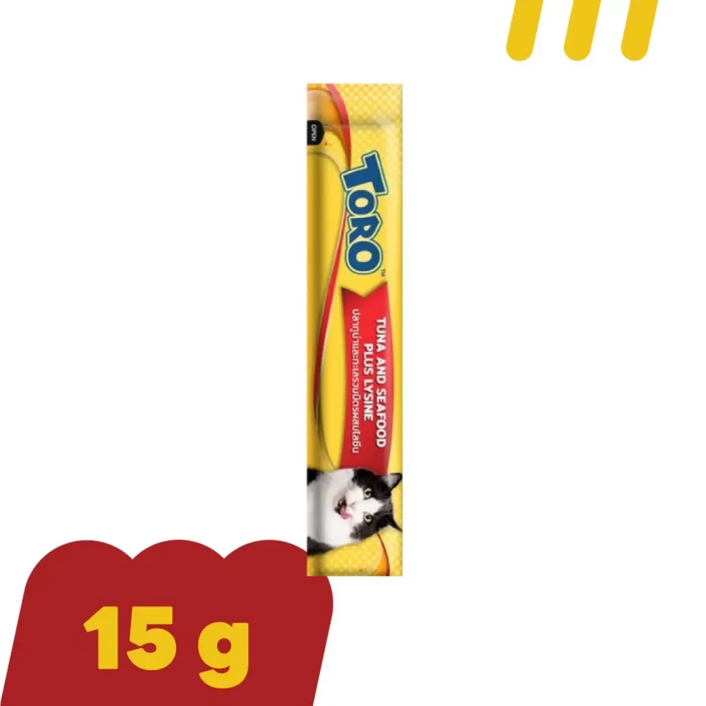 (ขนมแมวเลีย) โทโร่ 15gx5Pcs(เหลือง)  (แบบซอง) (Creamy)ปลาทูน่าและทะเลรวมมิตรผสมไลซีน