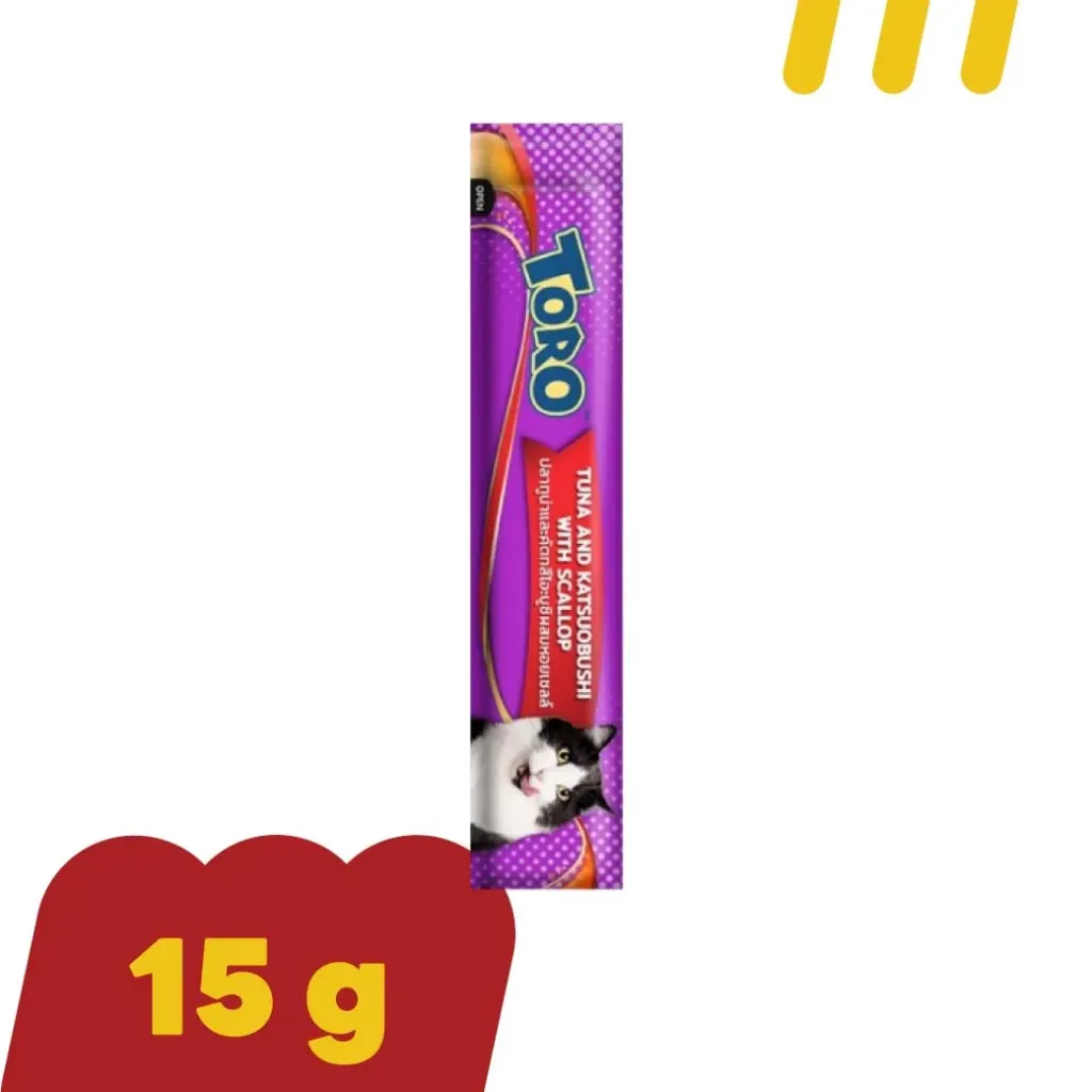 (ขนมแมวเลีย) โทโร่ 15gx5Pcs(ม่วง) (แบบซอง) (Creamy)ปลาทูน่าและคัตทสึโอะบูชิผสมหอยเซลล์