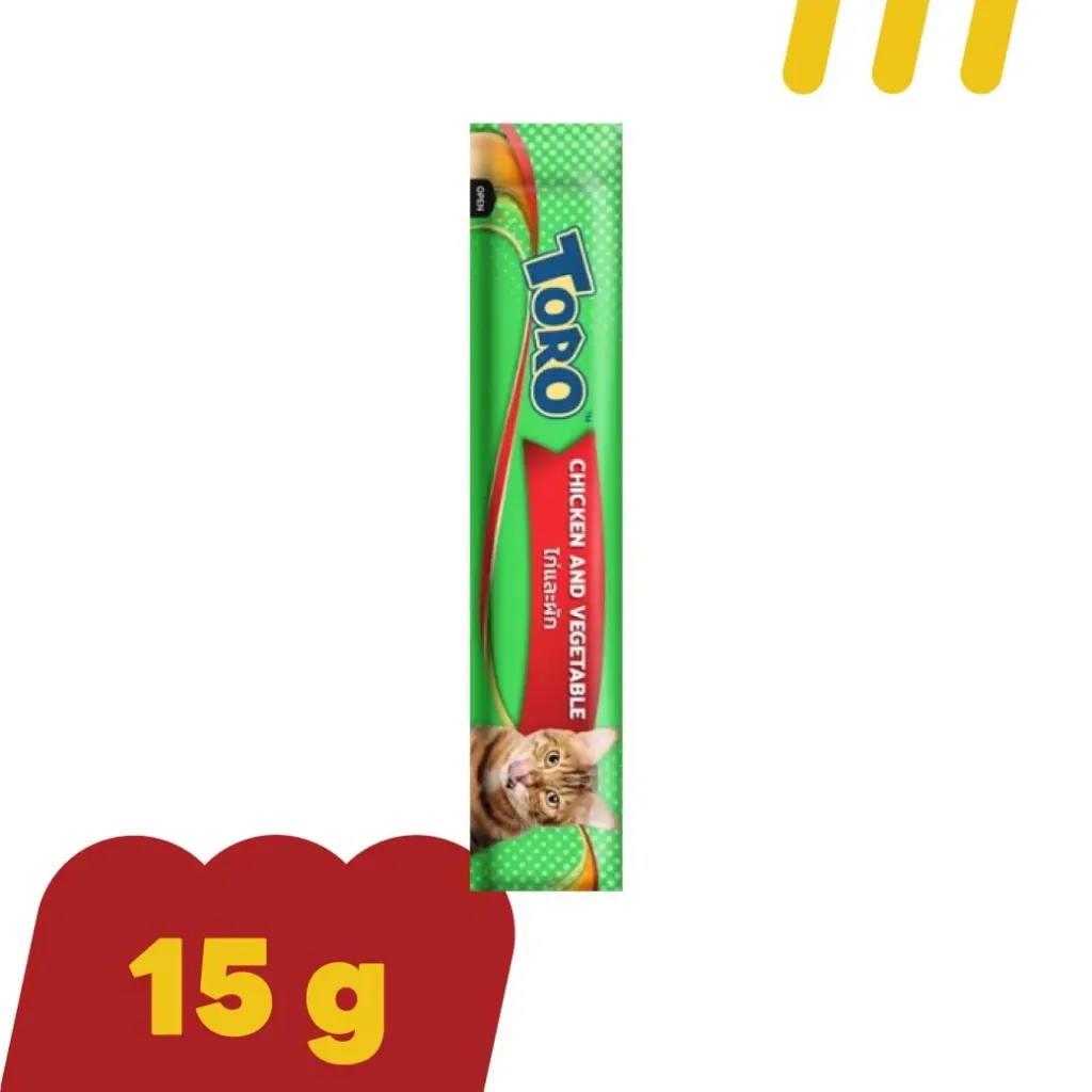 [11-TORO- O0024] (ขนมแมวเลีย) โทโร่ 15gx5Pcs(เขียว) (Creamy)ไก่และผัก (แบบซอง)