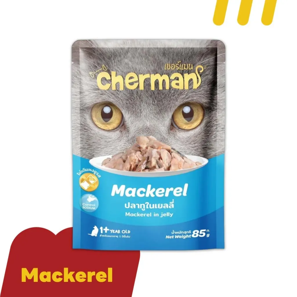 [CHER003] Chermans 85g (น้ำเงิน) อาหารแมว รสปลาทูในเยลลี่