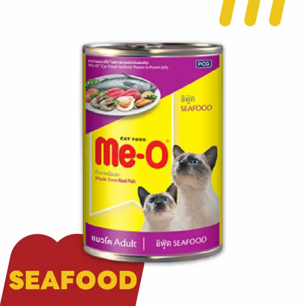 Me-O 400g/กระป๋อง (ชมพู) (อาหารแมว) ซีฟู้ดในเยลลี่