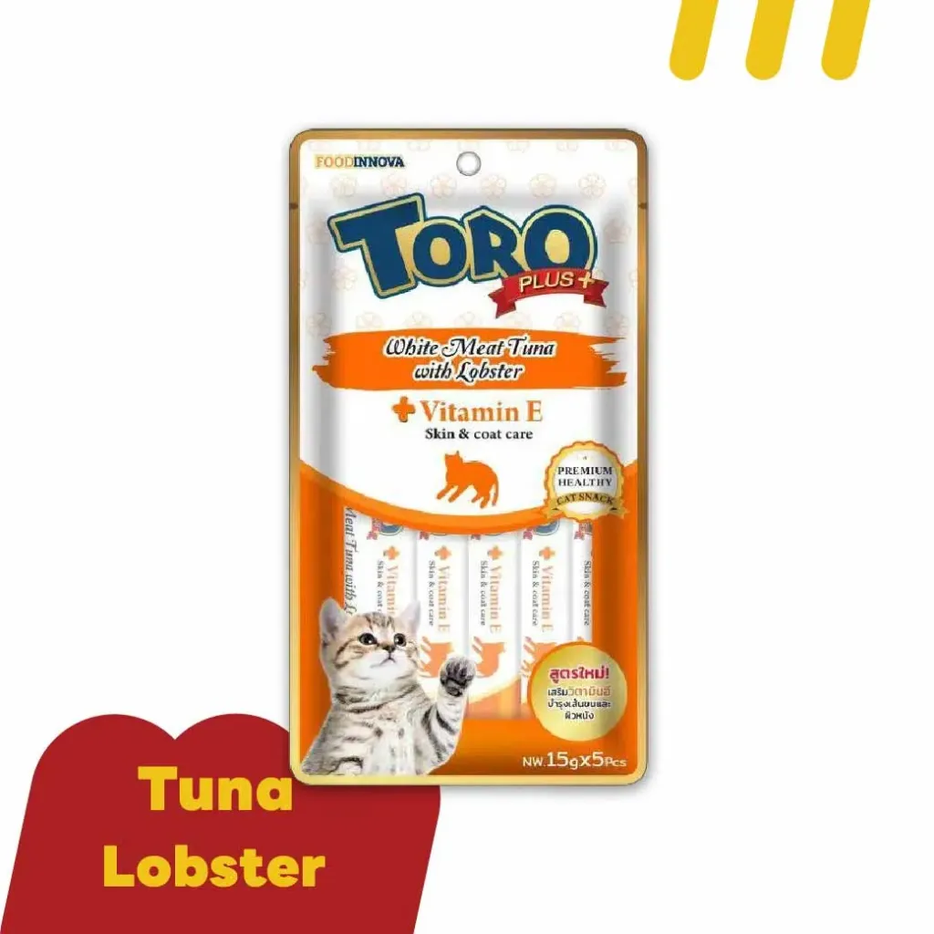 [11-TORO-O0001] (ขนมแมวเลีย) โทโร่พลัส 75g (VitaminE) ปลาเนื้อขาว กับล็อบสเตอร์ (ส้ม)