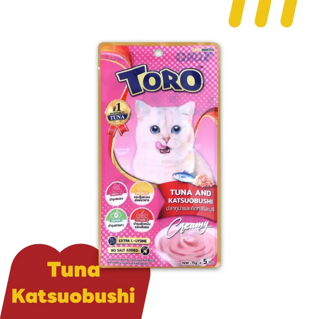 [11-TORO-O0006] (ขนมแมวเลีย) โทโร่ 15gx5Pcs(ชมพูนม) (Creamy)รสปลาทูน่าและคัตทสึโอะบูชิ