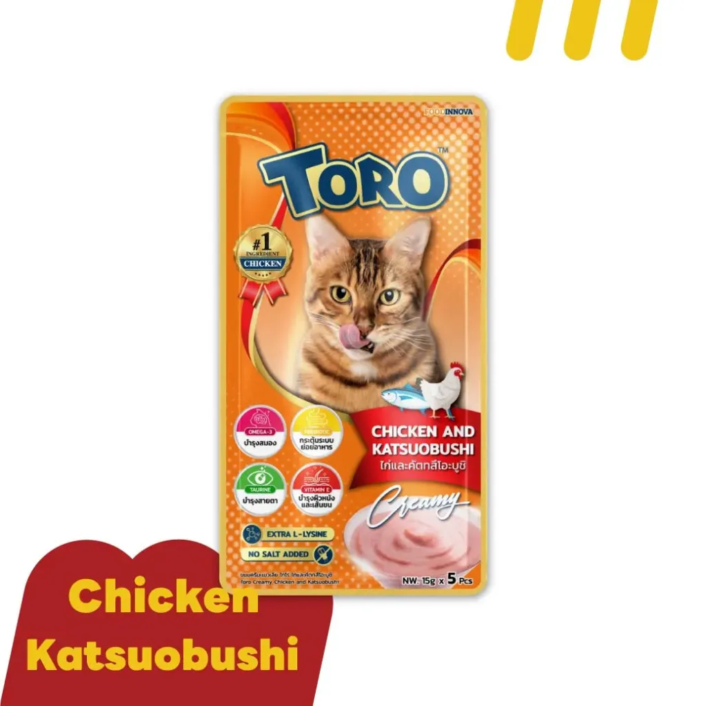 [11-TORO-O0008] (ขนมแมวเลีย) โทโร่ 15gx5Pcs(ส้ม) (Creamy)ไก่และคัตทสึโอะบูชิ