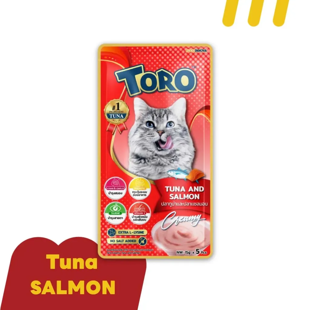 [11-TORO-O0012] (ขนมแมวเลีย) โทโร่ 15gx5Pcs(แดง) (Creamy)ปลาทูน่าและปลาแซลมอน