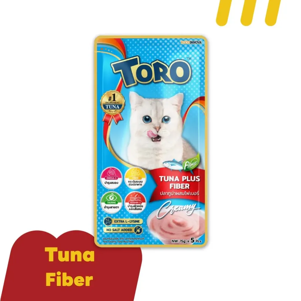 [11-TORO- O0019] (ขนมแมวเลีย) โทโร่ 15gx5Pcs(ฟ้า) (Creamy)ปลาทูน่าผสมไฟเบอร์