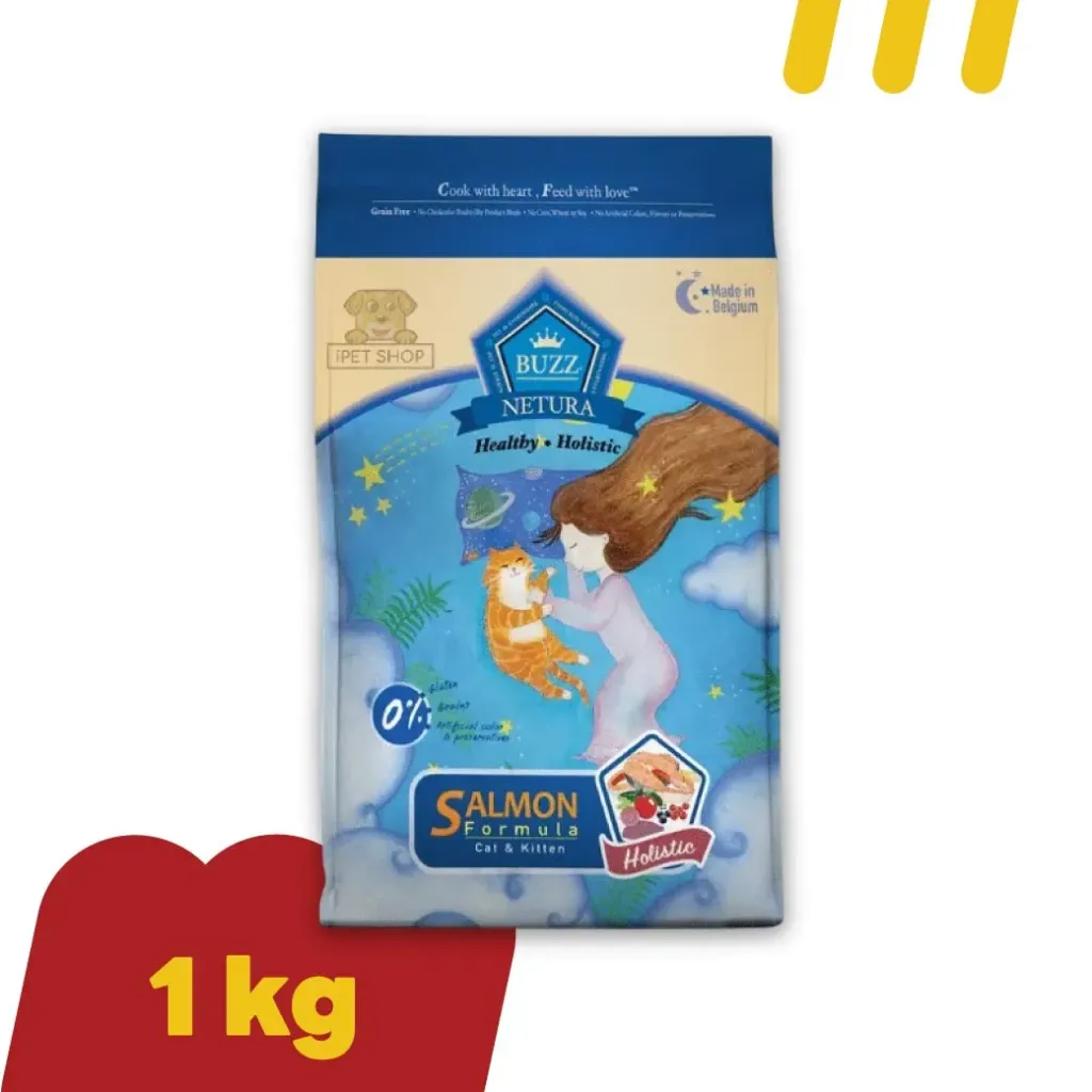 [11-BUZZ-0001] Buzz Holistice 1Kg. อาหารแมวโตและลูกแมว สูตรปลาแซลมอน