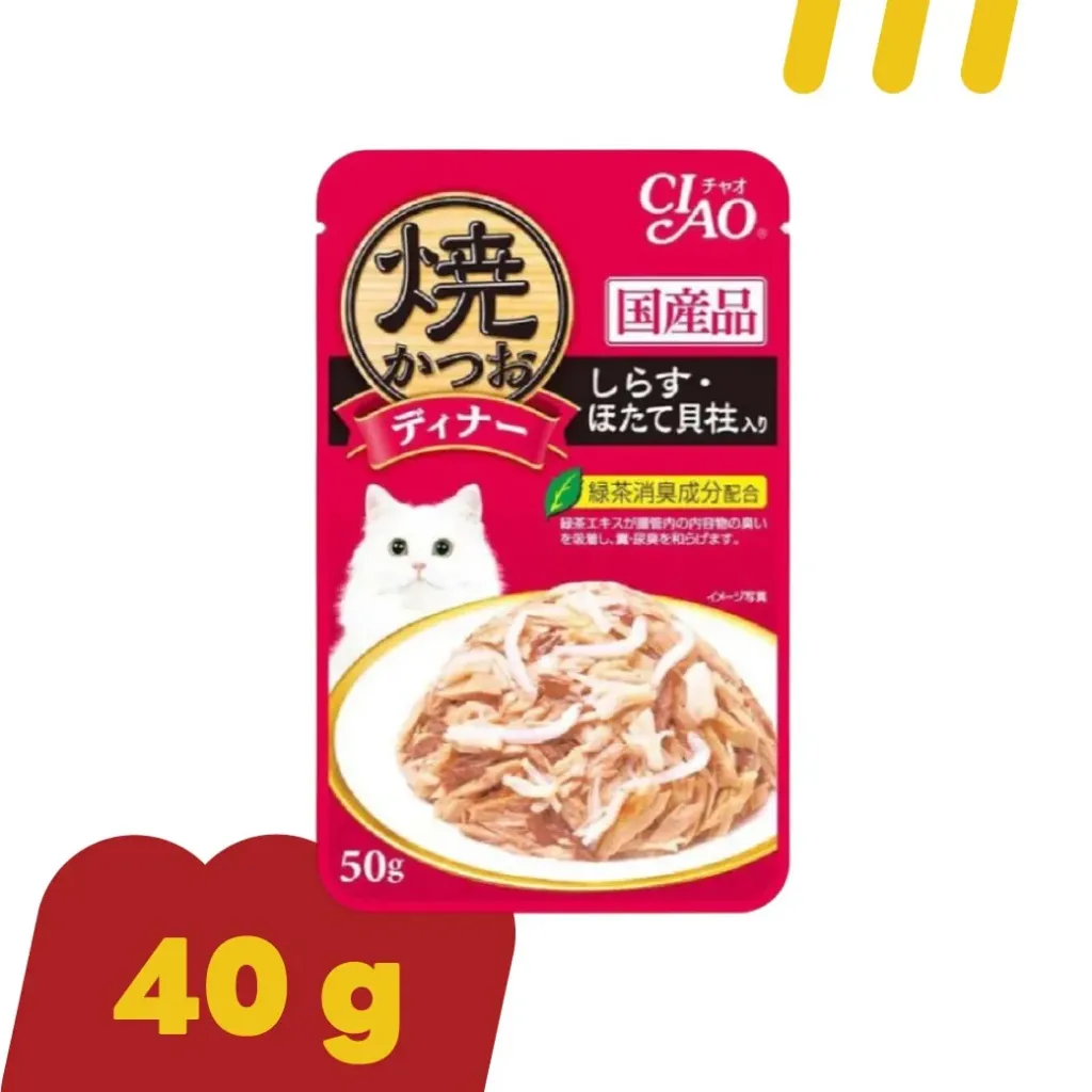 CIAO เปียก 40g IC-233 ปลาทูน่าย่างในเยลลี่กับปลาข้าวสาร