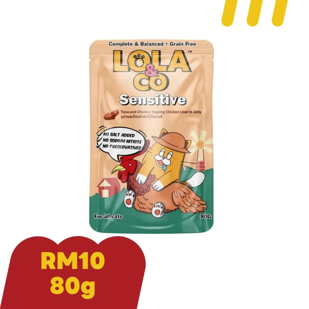 Lola&Co 80g Sensitive RM10  อาหารแมวรสทูน่าและไก่หน้าตับไก่ในเจลลี่