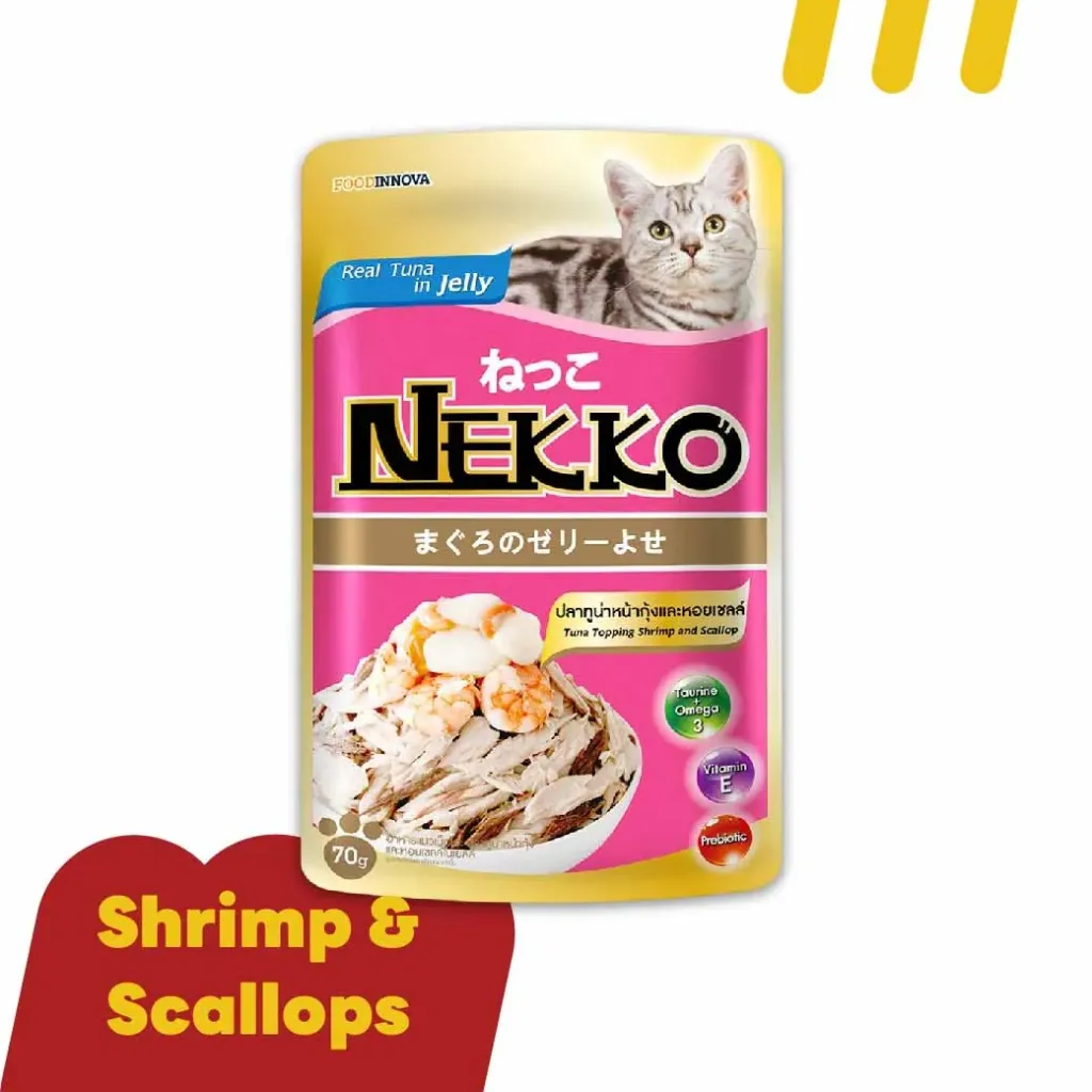 Nekko 70g NP6 (อาหารแมว) ปลาทูน่าหน้ากุ้งและหอยเซลล์ในเยลลี่