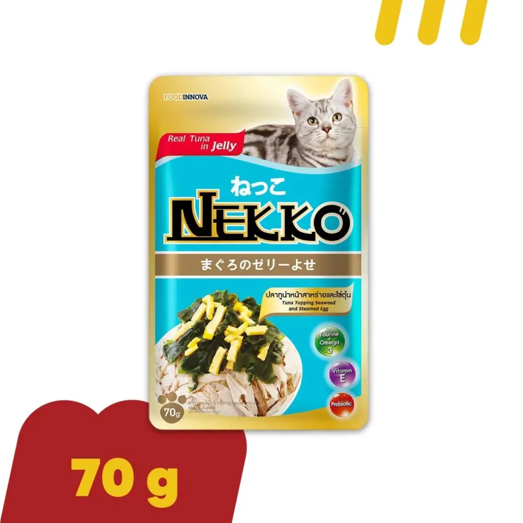 Nekko 70g NP8 (อาหารแมว) ปลาทูน่าหน้าสาหร่ายและไข่ตุ๋นในเยลลี่