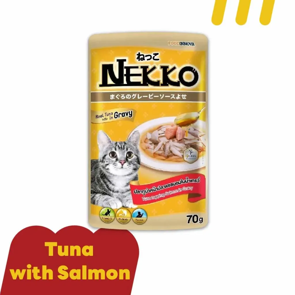 Nekko 70g NP10 (อาหารแมว) ปลาทูน่าหน้าปลาแซลมอนในน้ำเกรวี่