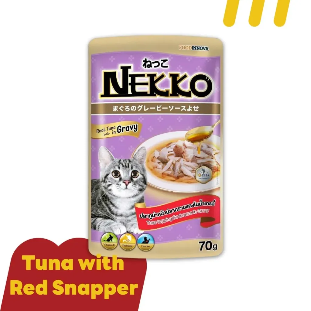 Nekko 70g NP12 (อาหารแมว) ปลาทูน่าหน้าปลาทรายแดงในน้ำเกรวี่