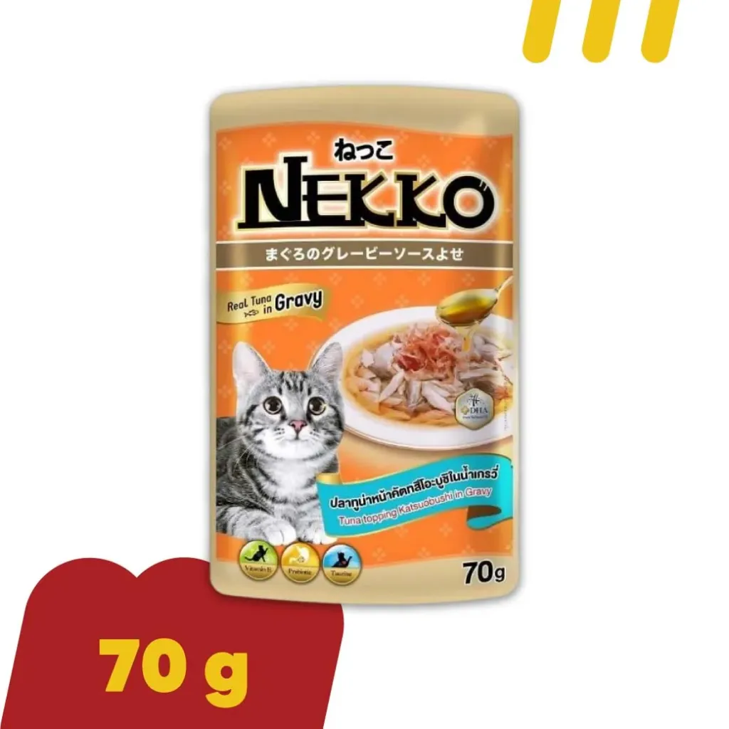 Nekko 70g NP15 (อาหารแมว) ปลาทูน่าหน้าคัตทสึโอะบูชิในน้ำเกรวี่