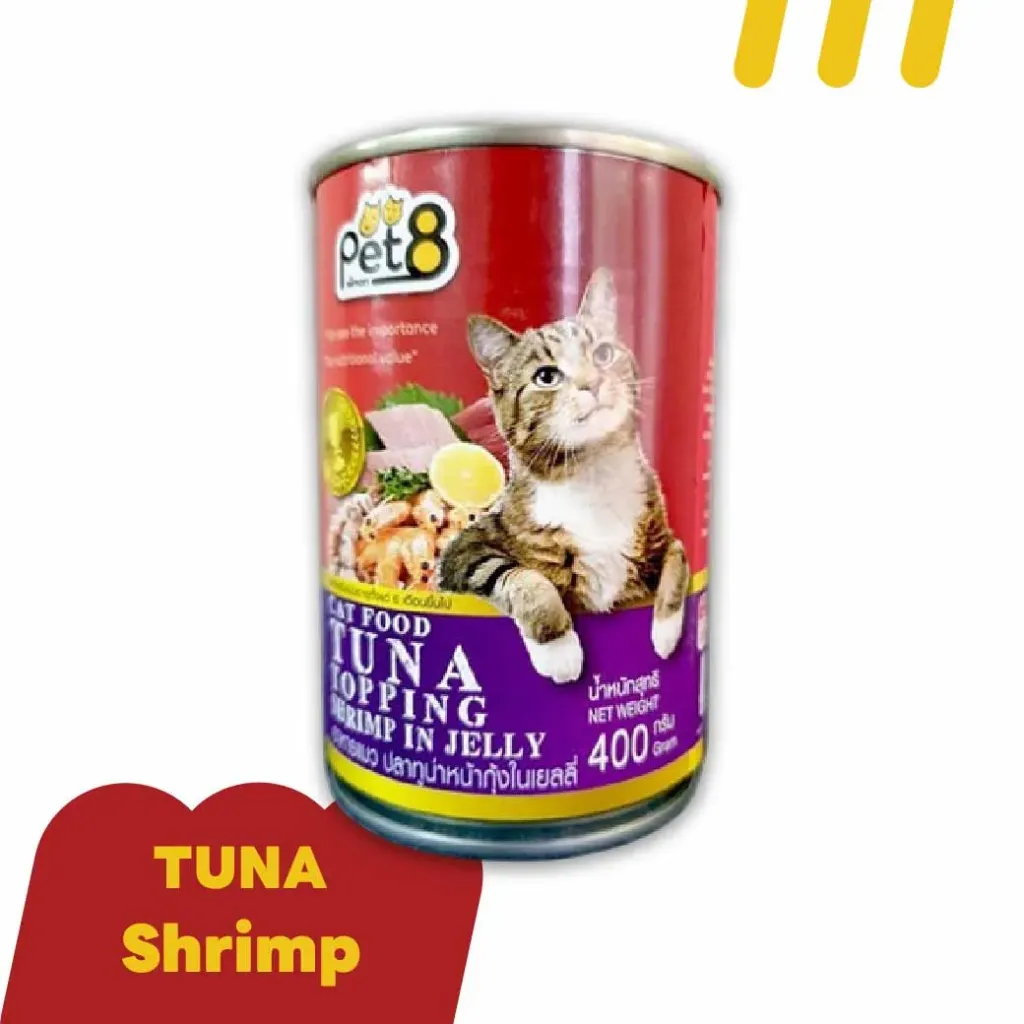 [11-PET8-0003] Pet8 400g อาหารแมว ทูน่าหน้ากุ้งในเยลลี่
