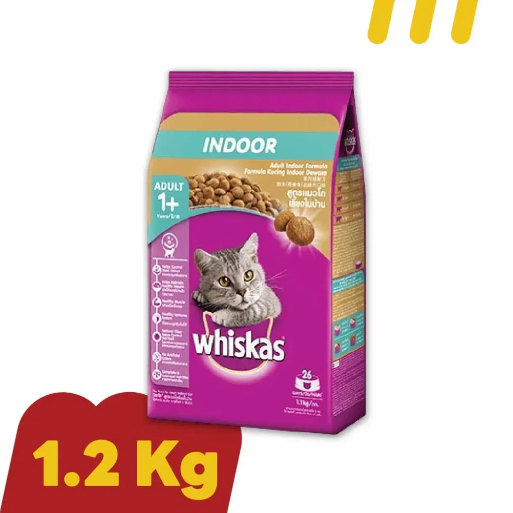 Whiskas 1.1KgIndoor Formula  สูตรแมวโตเลี้ยงในบ้าน เหมาะสำหรับแมวทำหมัน