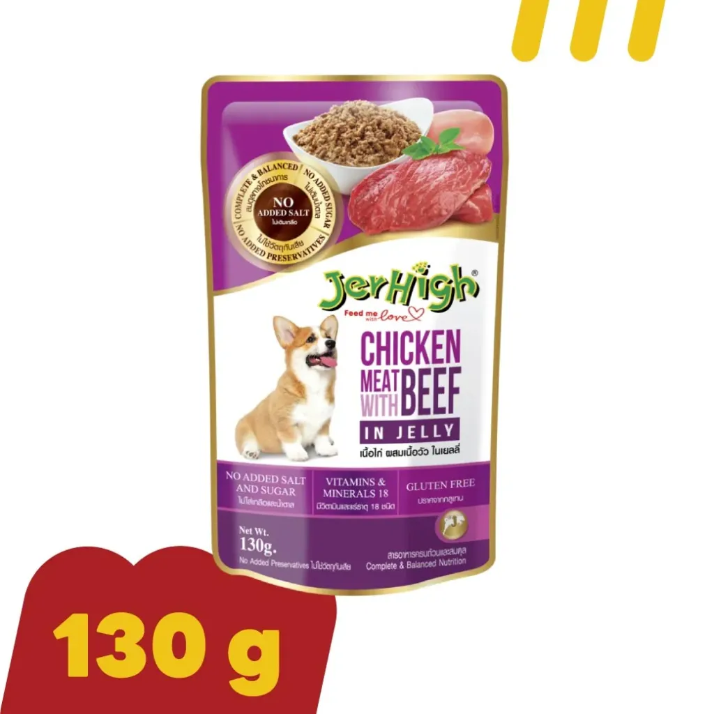 JerHigh 120g อาหารสุนัข สูตรไก่ผสมเนื้อวัวในเยลลี่