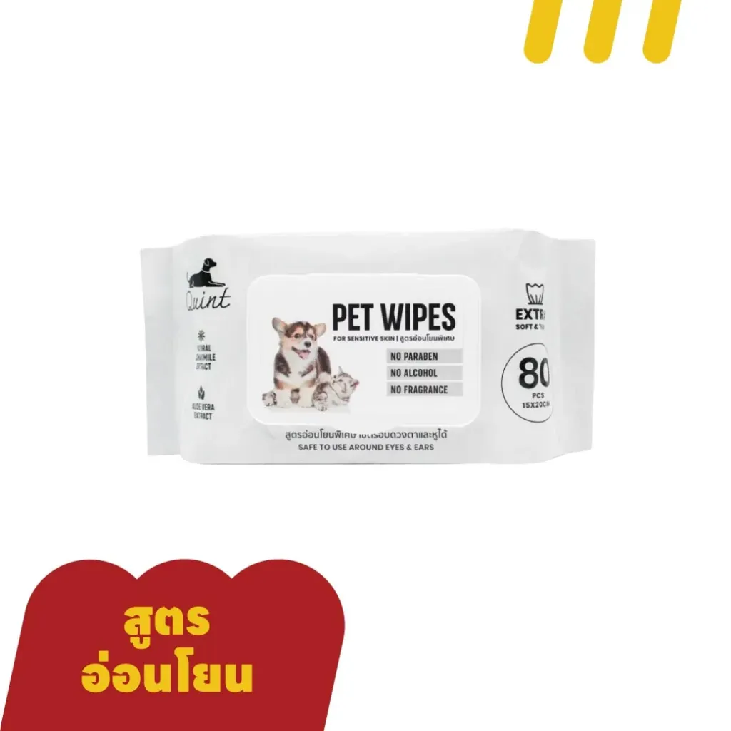 [11-Quin-T0012] Quint 80pcs15x20cm เช็ดรอบดวงตาและหู สำหรับสัตว์เลี้ยง