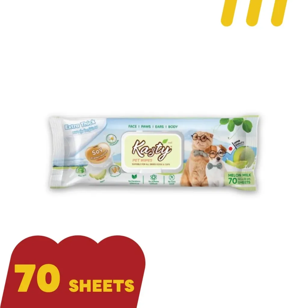 [11-KAST-Y0001] Kasty ทิชชู่ 70แผ่น Melon Milk สำหรับทำความสะอาดสัตว์เลี้ยง