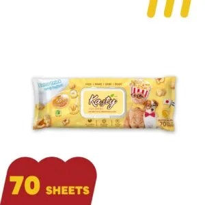 [11-KAST-Y0004] Kasty ทิชชู่ 70แผ่น Butter Popcorn สำหรับทำความสะอาดสัตว์เลี้ยง
