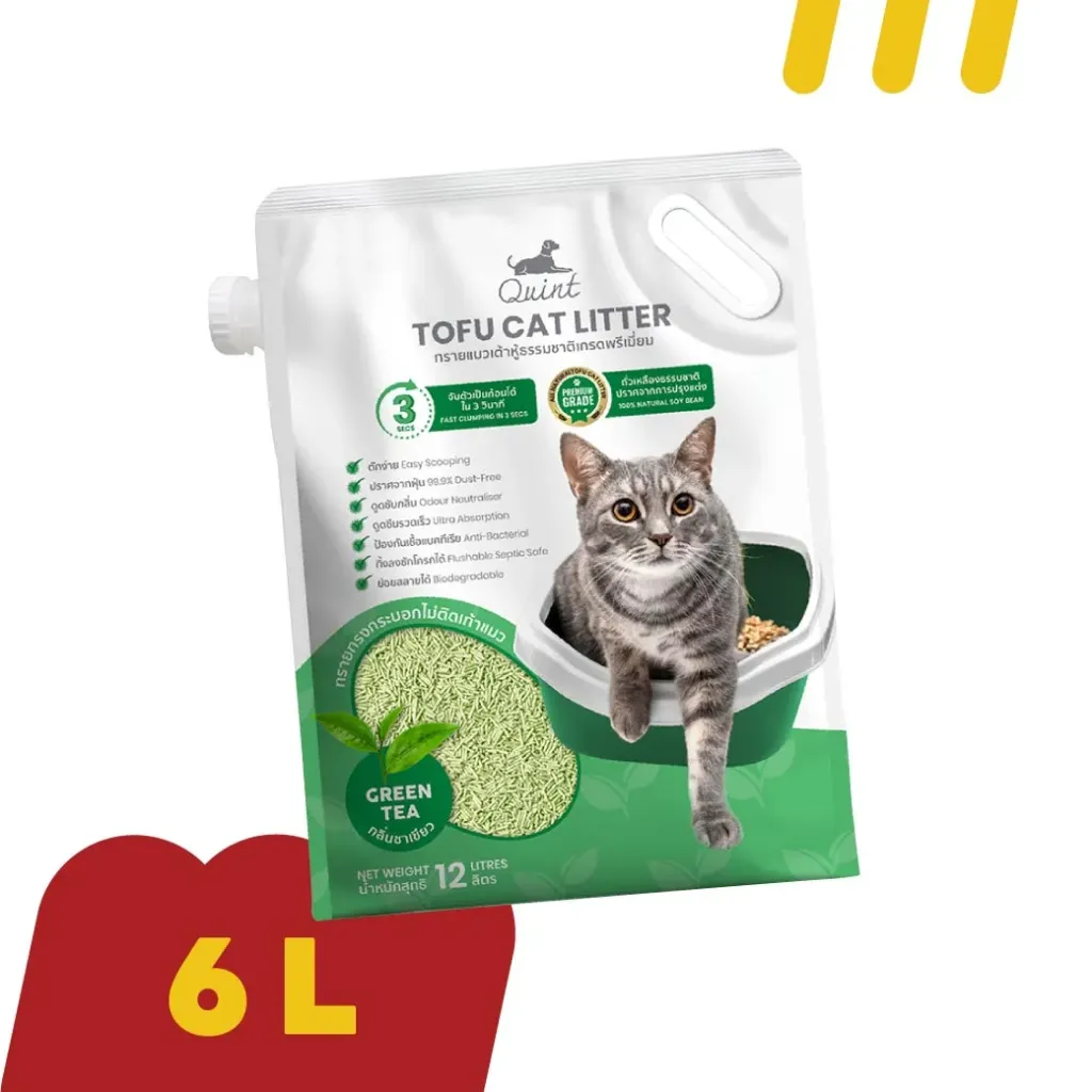 [11-Quin-T0006] Quint 6L (ToFu) ทรายแมว (เต้าหู้) กลิ่น "ชาเขียว"