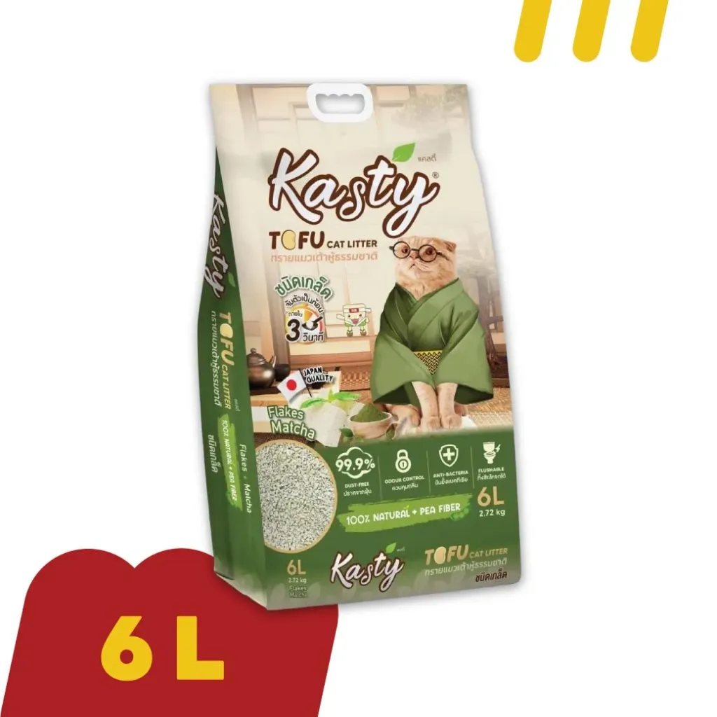 [11-KAST-Y6L004] Kasty 6L (ToFu) ทรายแมว (เต้าหู้เกล็ด) Green Tea Flakes