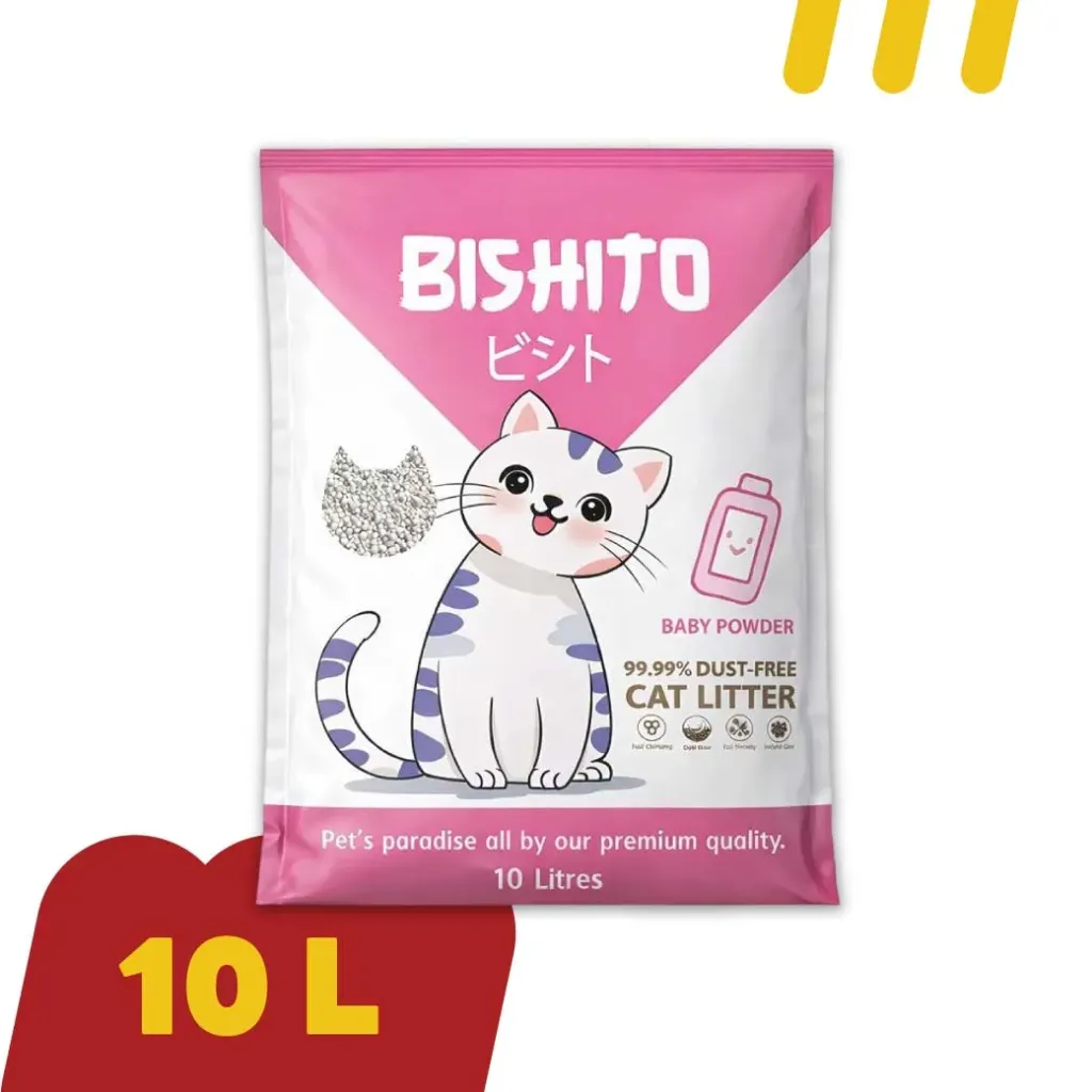 Bishito 10L (สีชมพู)  ทรายแมว กลิ่น  "แป้งเด็ก"
