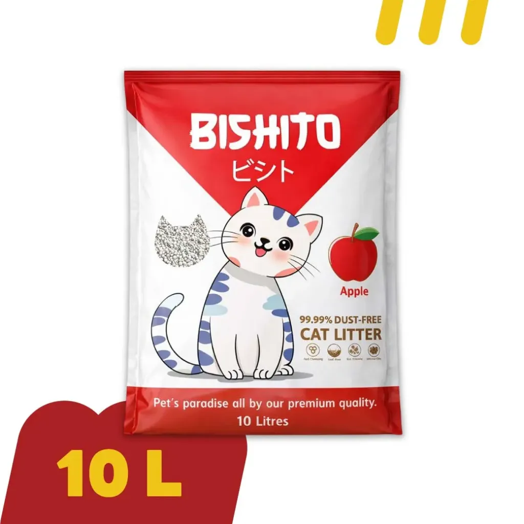 Bishito 10L (สีแดง)  ทรายแมว กลิ่น  "แอปเปิ้ล"
