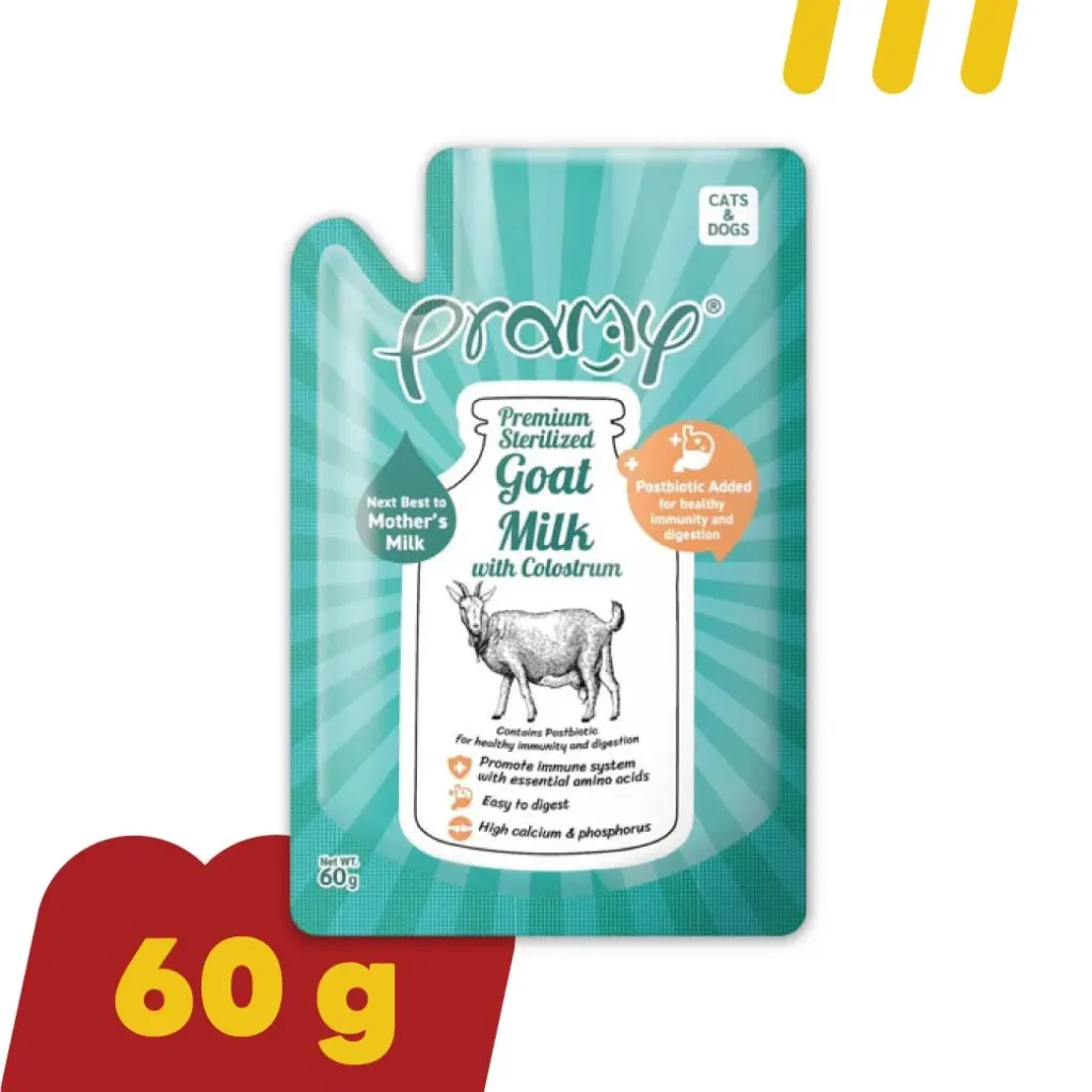 [11-GOMI-LK0003] Pramy Goat Milk 60g GM04 (เขียว) นมแพะสด (โพรไบโอติก) (อาหารลูกแมว)