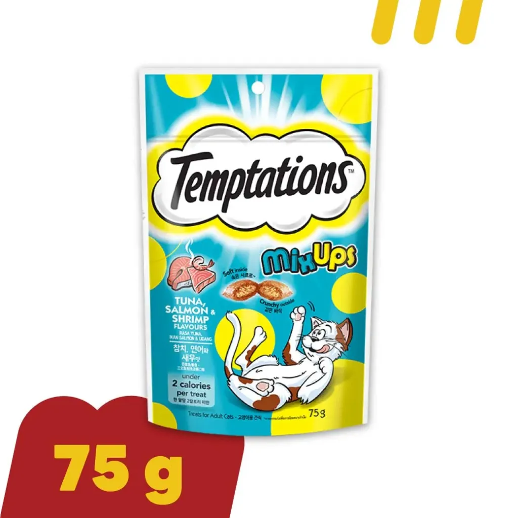 Temptations MixUps 75g (ขนมแมว) ทูน่า แซลมอน และกุ้ง