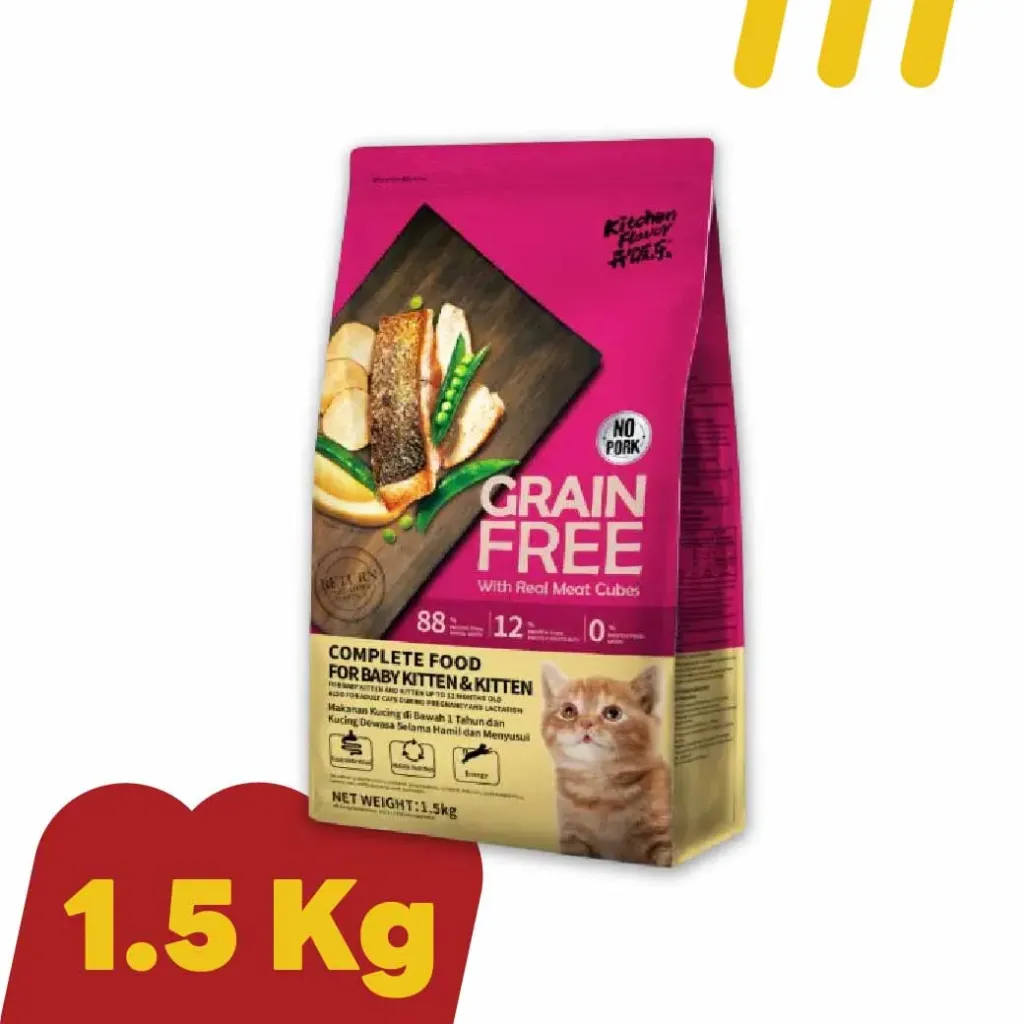 [11-KITFLA0001] Kitchen Flawer 1.5Kg.(เหลือง) GrainFree แมวโต สูตรแมวตั้งท้อง)