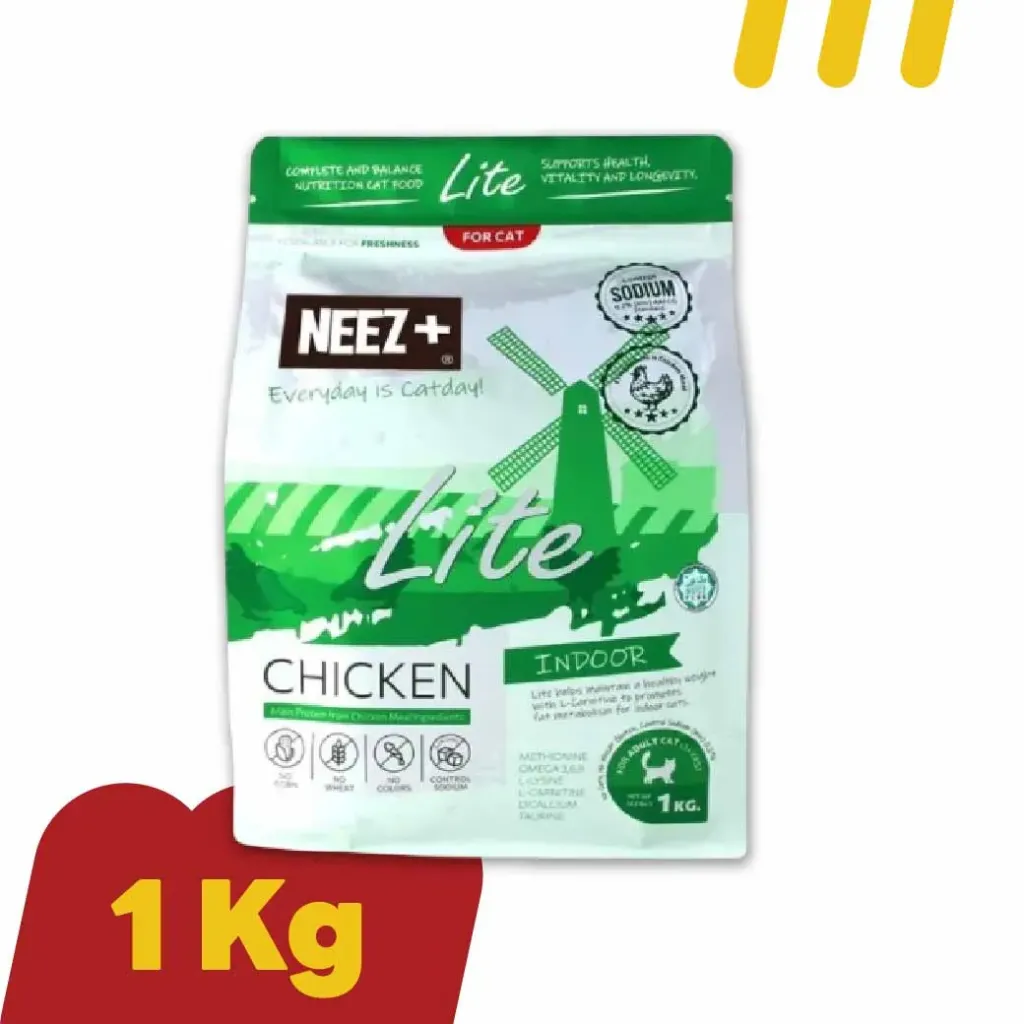 Neez+ 1Kg Lite อาหารแมวรสไก่  สูตรแมวเลี้ยงในบ้าน Indoor