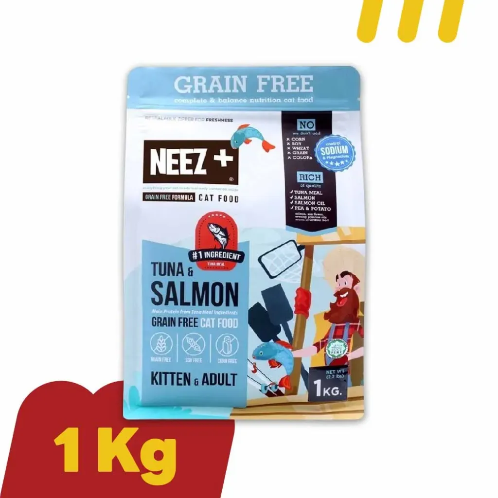 Neez+ 1Kg Grain Free อาหารแมวรสทูน่าและแซลมอน สำหรับลูกแมว